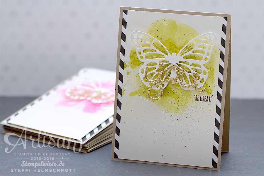 Glückwunschkarte - Stampin’ Up! - Schmetterling - Thinlits Butterflies - Olivgrün - Gold ❤︎ Stempelwiese
