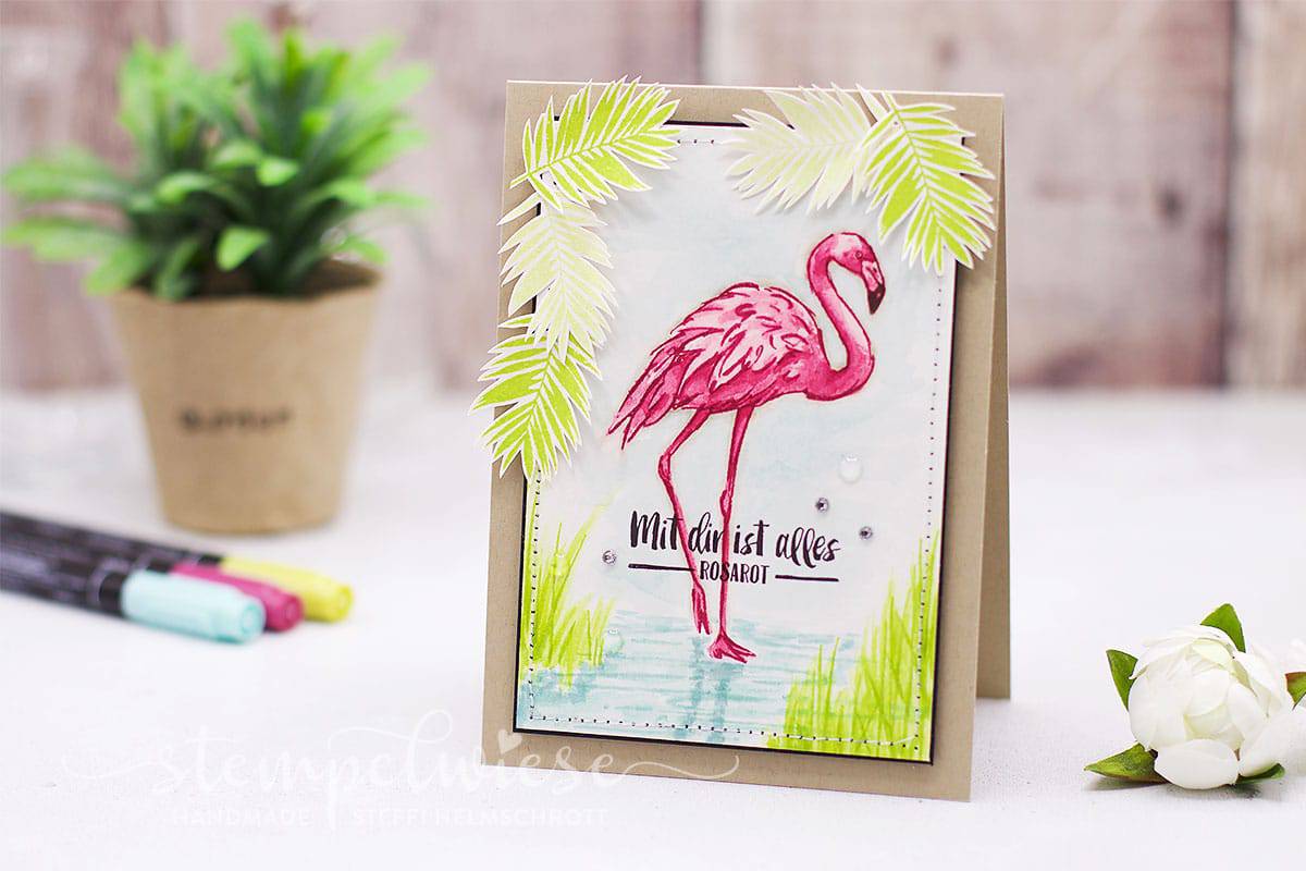 Beste Freundinnen - Karte mit einem Flamingo in Aquarell - Flamingo Fantasie Stampin’ Up!