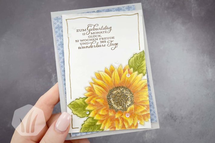 Geburtstagskarte Sonnenblume: Koloriert mit Stampin Blends (Alkoholmarker)