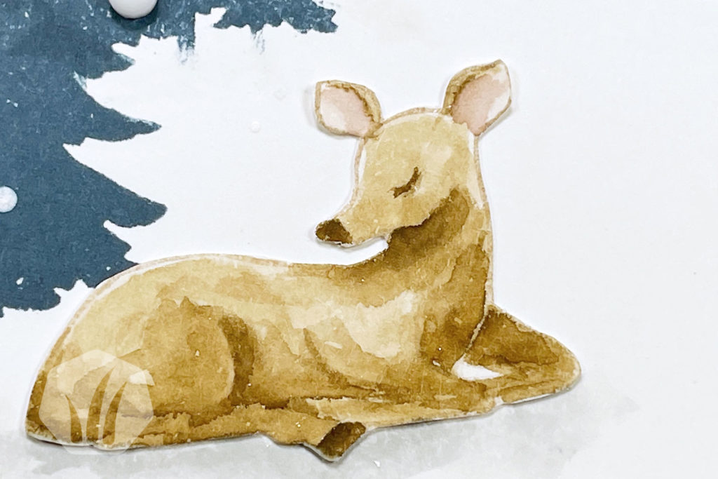 Weihnachtskarte Winterlandschaft im Wald: Kitz aquarell